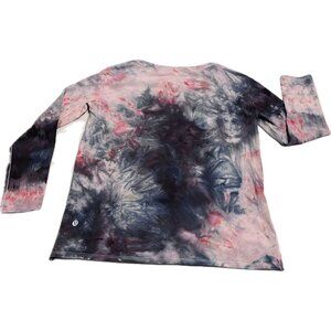 Lululemon Tie Dye Relaxed Boatneck Long Sleeve Shirt Size 4 Navy/Raspberry/Pink